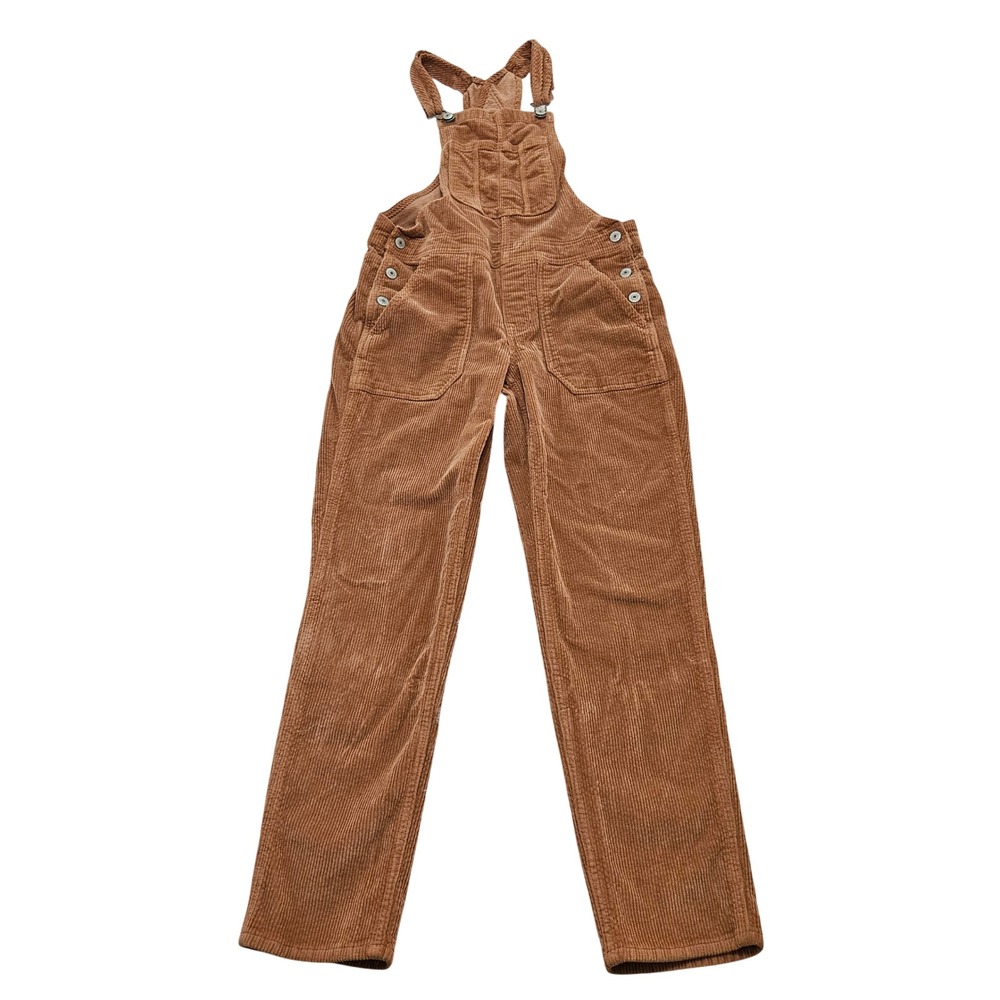 American Eagle Brown Corduroy Straight Leg Casual Country Bib Overalls‎ Sz S